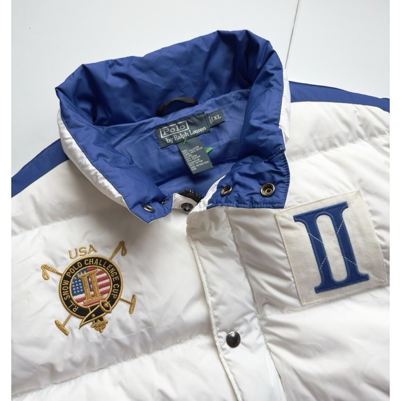 VTG Polo Ralph Lauren Mens Snow Ski Challenge Down Puffer Vest XL White Blue USA - Picture 1 of 11